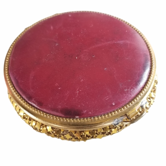 Vintage Antique Art Deco 1920s Leather Gold Tone Metal Mesh Mirrored Compact - Picture 5 of 13